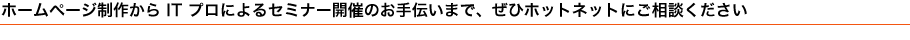 ホームページ制作から IT プロによるセミナー開催のお手伝いまで、ぜひホットネットにご相談ください